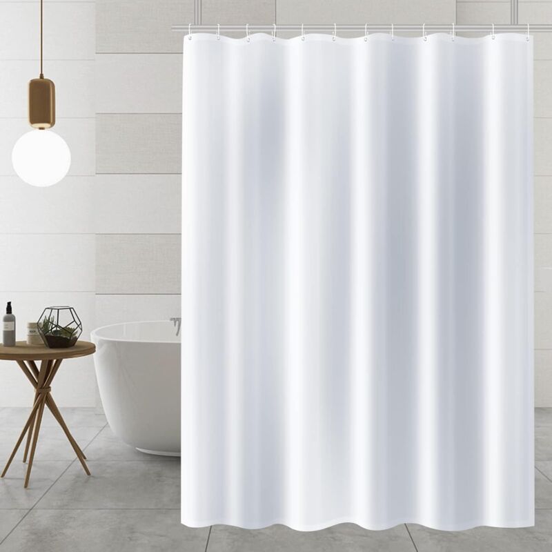 foto del prodotto bianco 12 anelli per tenda da doccia in plastica a forma di c, ganci per tenda da porta e finestra