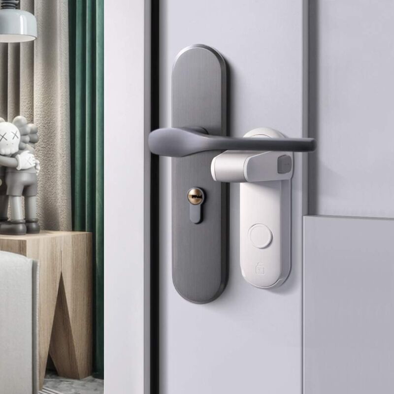 foto del prodotto bianco, 2 pezzi serratura a leva per porta a prova di bambino, facile da installare e utilizzare con adesivo, non richiede utensili o trapani