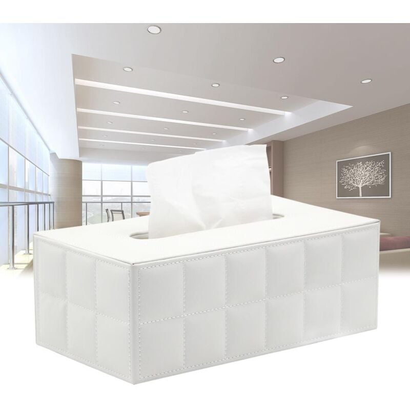 foto del prodotto bianco bo te à mouchoirs rectangulaire en cuir, oggetti per la casa, pelle, scatola per fazzoletti rettangolare, scatola per fazzoletti a quadri,