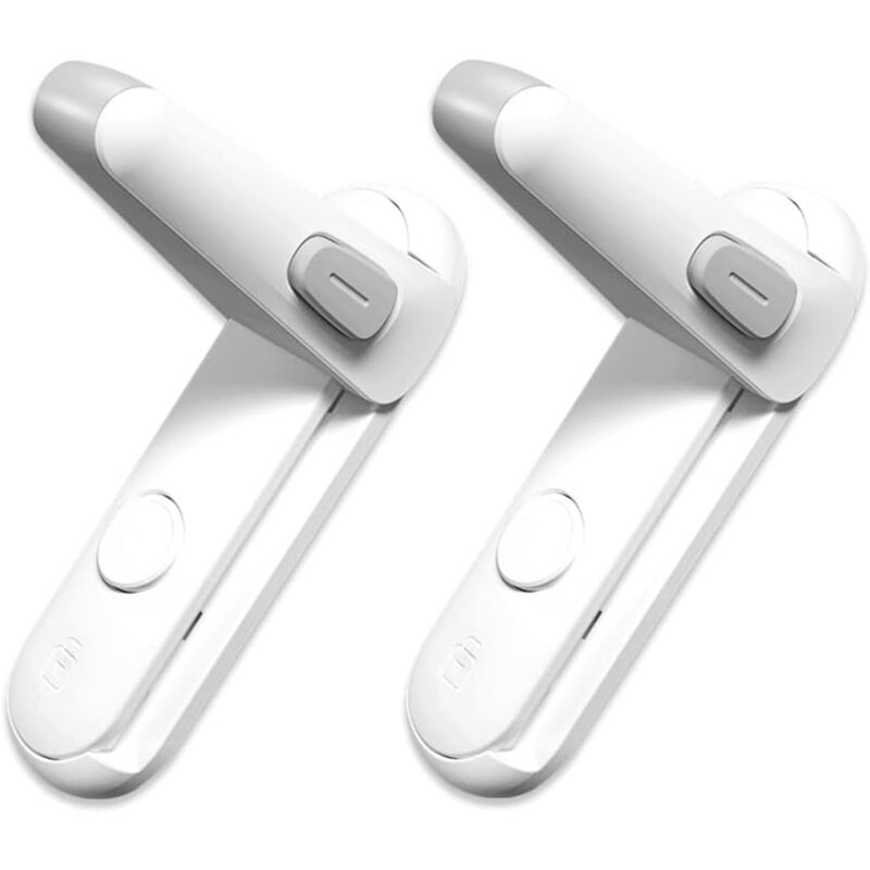 foto del prodotto bianco, confezione da 2 serratura di sicurezza per porta per bambini, non richiede foratura, facile da installare e utilizzare con strumenti adesivi