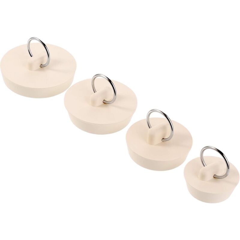 foto del prodotto bianco confezione da 4 tappi in gomma per lavandino con anello di sospensione per vasca da bagno, cucina e bagno