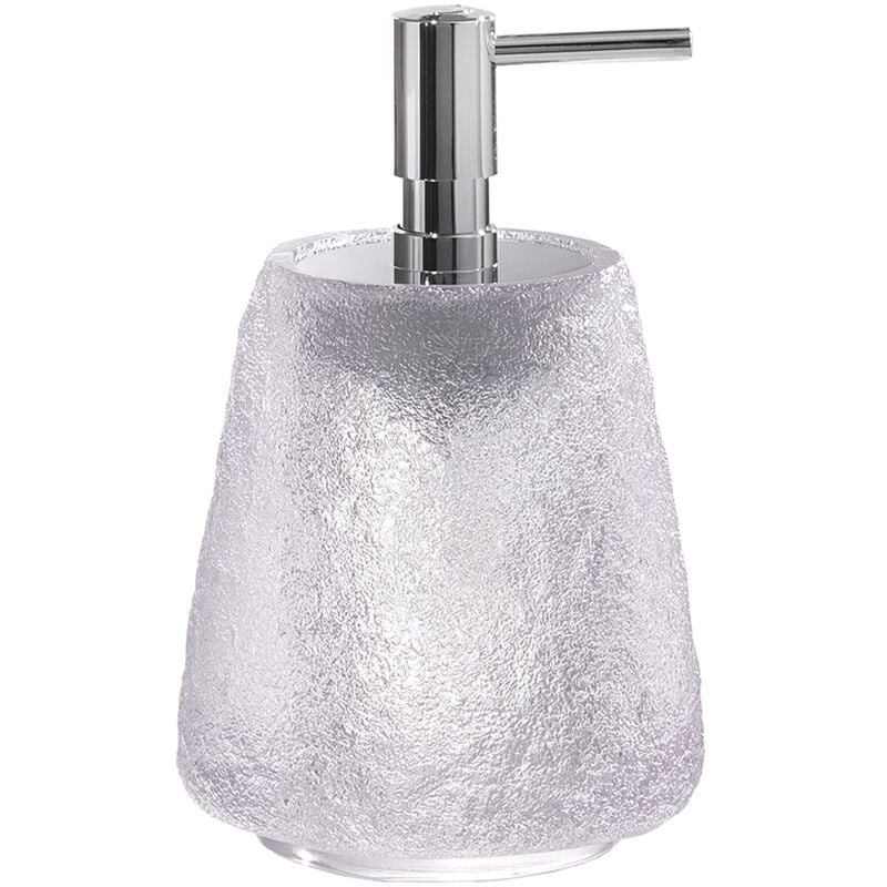 foto del prodotto bianco, g irina, dispenser, dosatore sapone bagno in resina trasparente, fatto a mano, garanzia 2 anni, misure 16 x 9,9 x 9,9 cm e peso 0,616 kg,