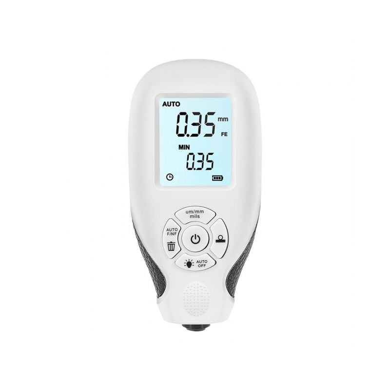 foto del prodotto bianco misuratore di spessore del rivestimento, misuratore di profondità della vernice per auto con display lcd, calibrazione automatica ymyny