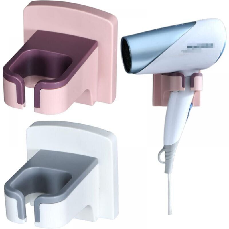 foto del prodotto bianco rosa 2 supporto per asciugacapelli da parete senza foratura supporto per asciugacapelli da parete per bagno supporto per asciugacapelli da
