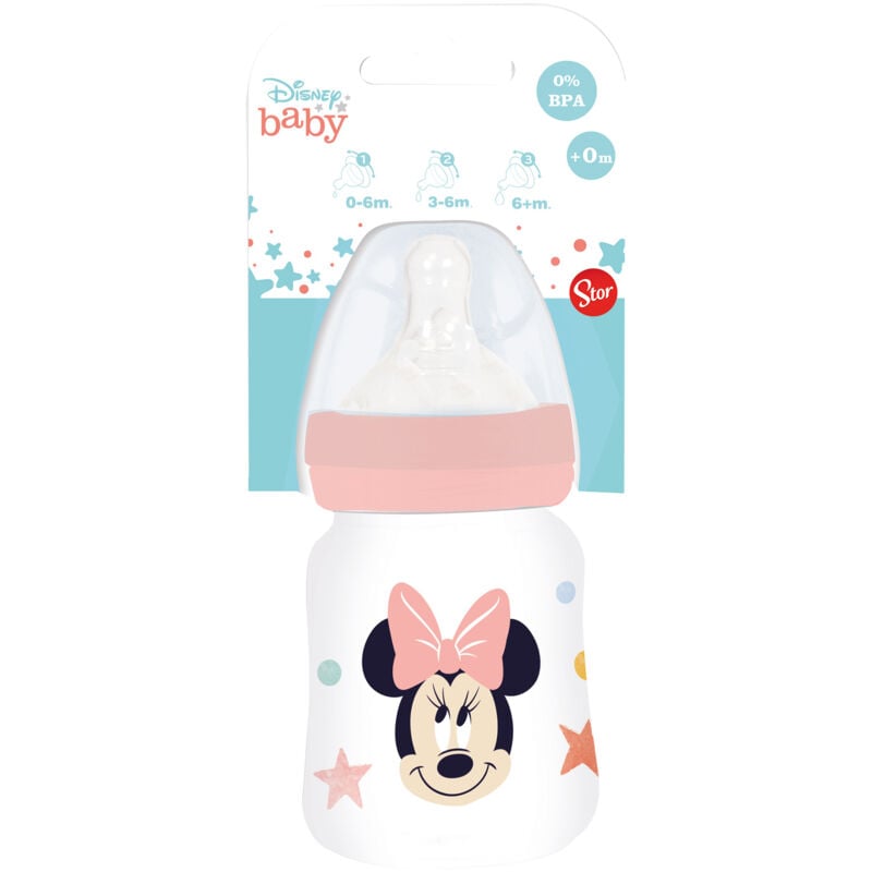 foto del prodotto biberon bambini disney minnie da 150 ml, in plastica senza bpa, con tettarella anti colica, lavabile e riutilizzabile, adatto a microonde e