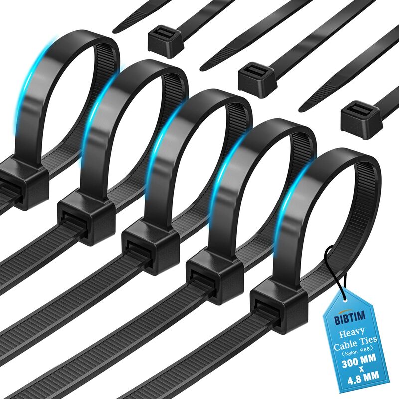 foto del prodotto bibtim fascette per cavi, 300 x 4.8 mm, confezione da 100, fascette in nylon premium, fascette in plastica multiuso, meccanismo autobloccante sicuro,