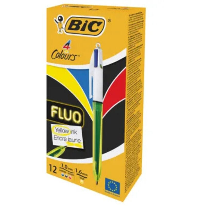 foto del prodotto bic penna 4 colori fluo a scatto ricaricabile punta 1,0 1,6mm giallo fluorescente