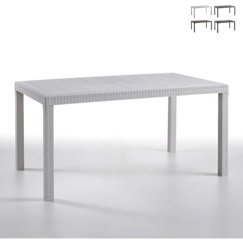 foto del prodotto bica houston tavolo in polipropilene bianco effetto rattan 150x90xh74 cm, arredo da esterno per giardino e terrazza