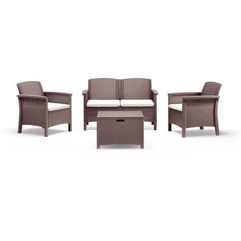 foto del prodotto bica - salotto da giardino venezia con due poltrone divano e tavolino marrone in polipropilene effetto rattan da esterno