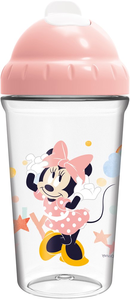 foto del prodotto bicchiere con cannuccia flessibile per bambini con grafica disney minnie da 295 ml