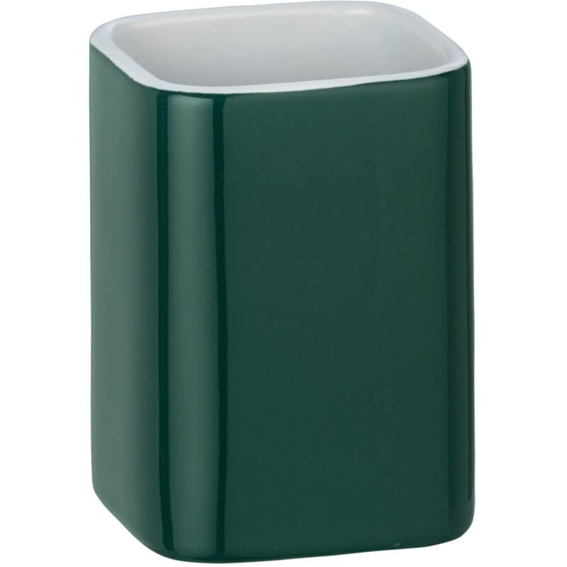foto del prodotto bicchiere da bagno elmo, portaspazzolino, ceramica, 6,5x9x6,5 cm, verde wenko