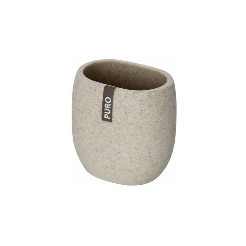 foto del prodotto bicchiere da bagno, portaspazzolino, puro, in poliresina effetto sabbia, 6x10,5x6 cm, beige wenko