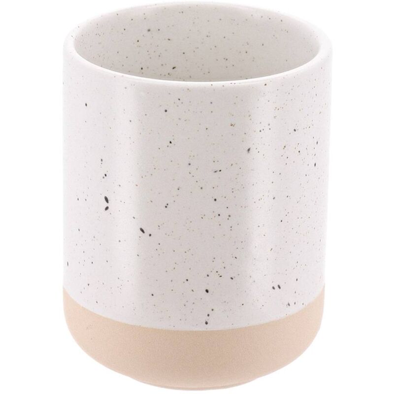 foto del prodotto bicchiere in gres speckled e base raw mat bianco beige tendance