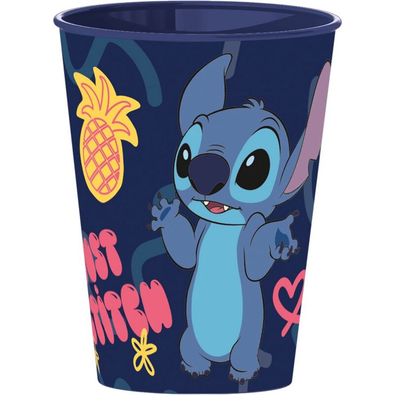 foto del prodotto bicchiere in plastica per bambini con grafica disney stitch da 260 ml, senza bpa, riutilizzabile e lavabile, non adatto al microonde