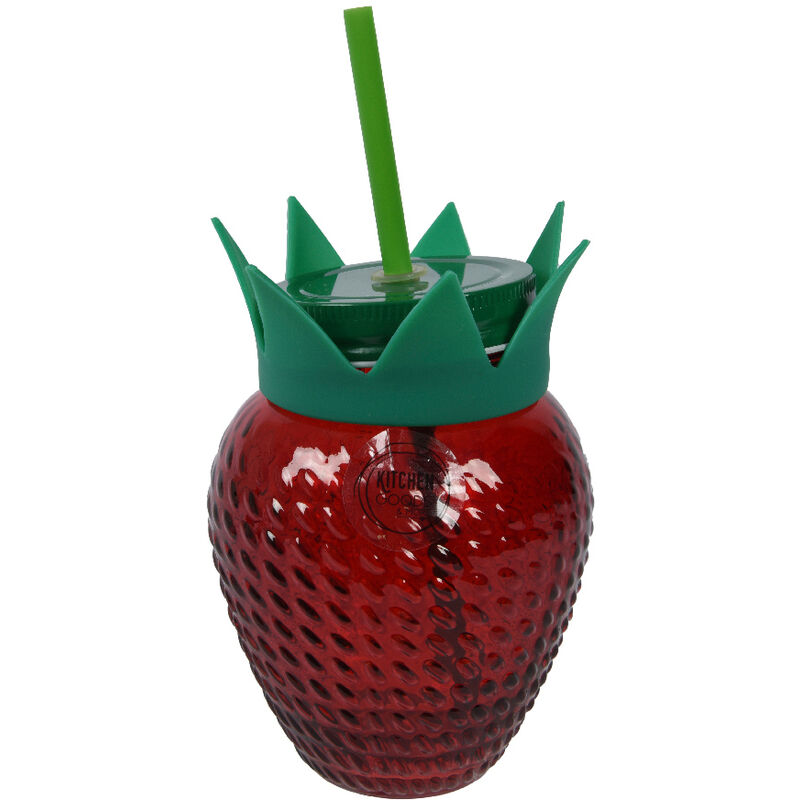 foto del prodotto bicchiere in vetro a forma di fragola con cannuccia