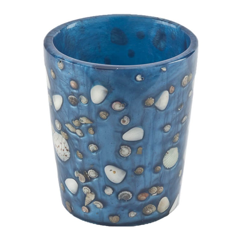foto del prodotto bicchiere porta spazzolini cip antille azzurro perla con inserti conchiglie