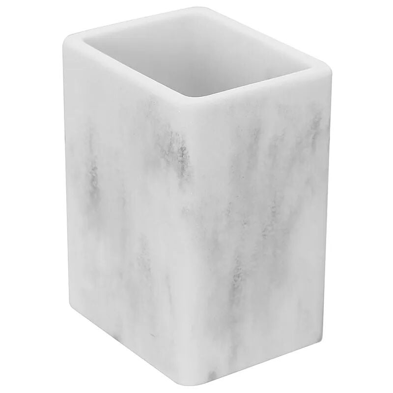 foto del prodotto bicchiere porta spazzolini in poliresina marmorizzata bianca marmo