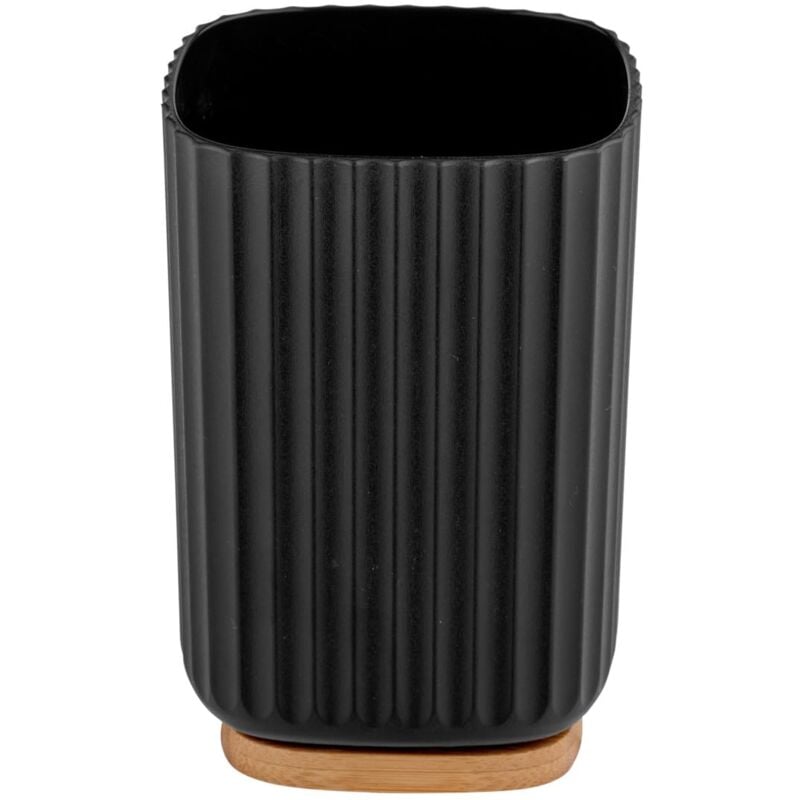 foto del prodotto bicchiere porta spazzolini rotello, bicchiere per spazzolini in plastica e fondo di bamb , per riporre accessori dell igiene orale con pratico design