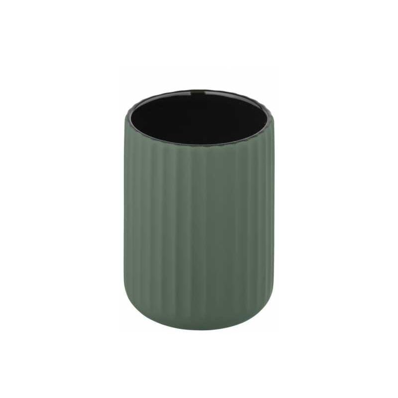 foto del prodotto bicchiere portaspazzolino belluno, bicchiere per il bagno in ceramica soft touch , 8x11 cm, verde wenko