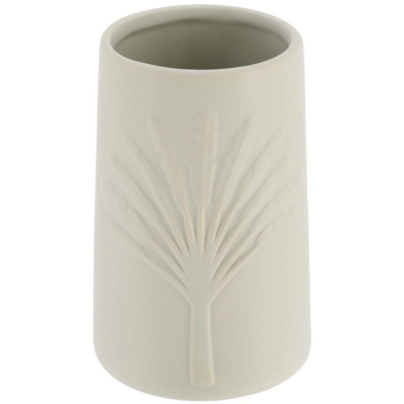 foto del prodotto bicchiere rotondo in gres con decorazione a forma di palma grigio tendance