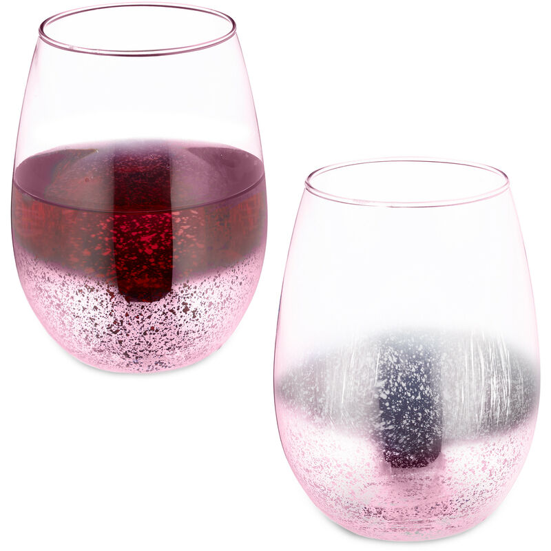 foto del prodotto bicchieri da vino senza stelo, set da 2 calici da cocktail o per acqua e bevande, 500 ml ciascuno, rosa relaxdays