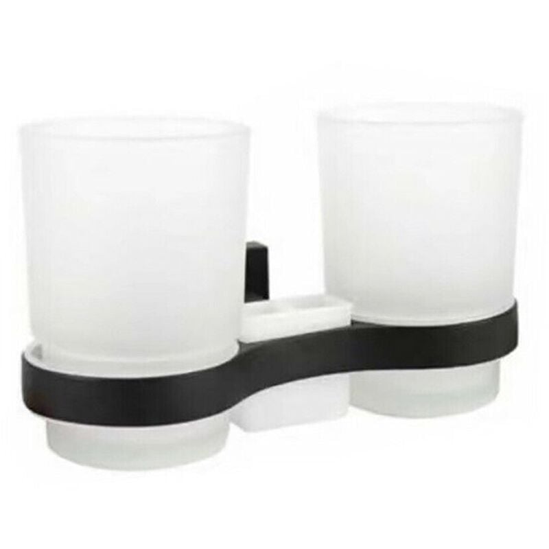 foto del prodotto bicchieri supporto bagno porta spazzolino denti bicchiere nero muro casa 02104