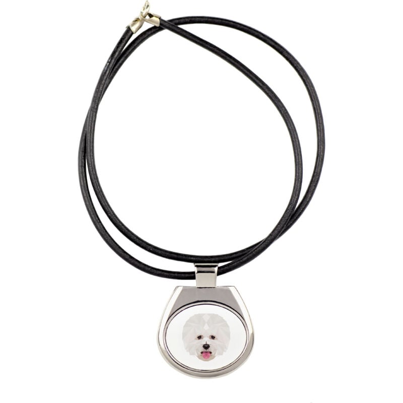 foto del prodotto bichon frise, cane di tenerife - collana con foto e iscrizione geometrica di art-dog