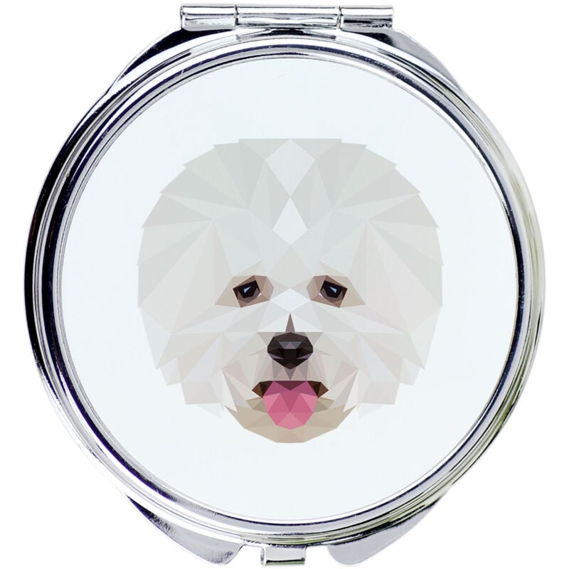 foto del prodotto bichon frise, tenerife dog specchio con foto e iscrizione geometrica di art dog