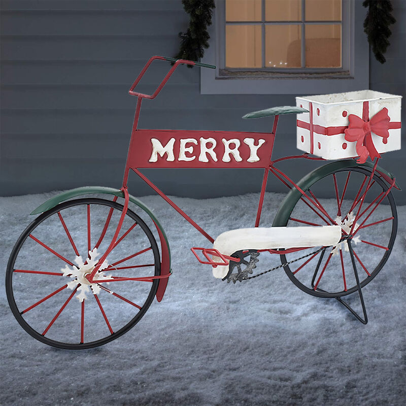 foto del prodotto bici decorazione natalizia in metallo con porta regali bicicletta addobbo natale