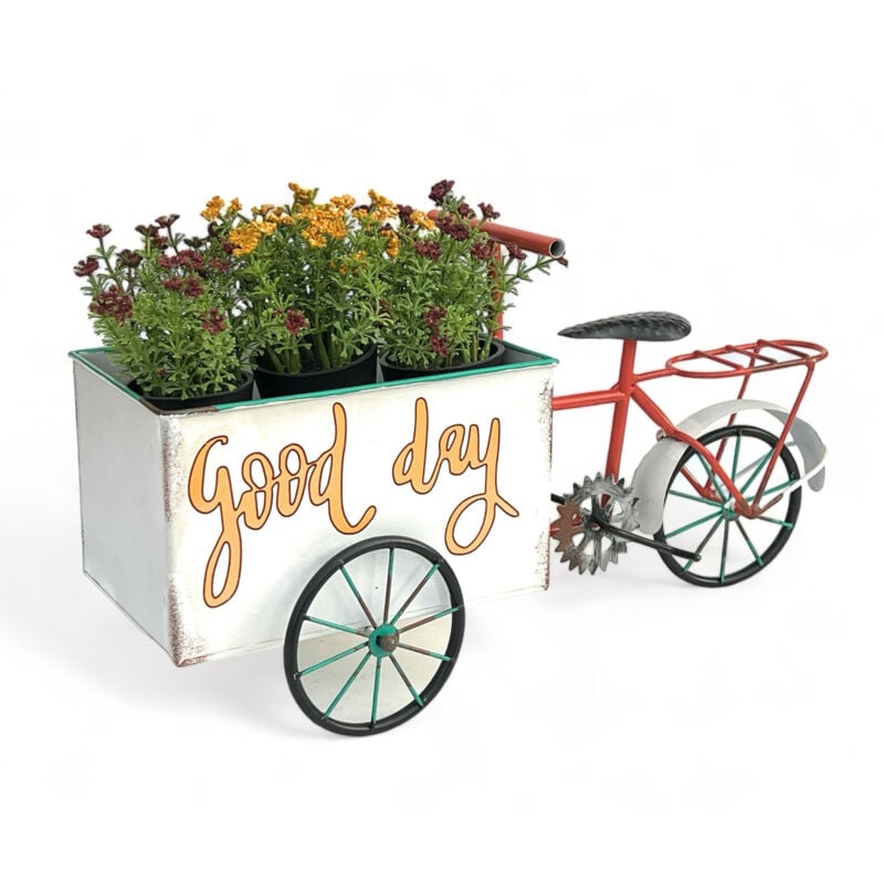 foto del prodotto bicicletta da fiore per giardino bicicletta in piedi in metallo bianco rosso 96529 fioriera bicicletta decorativa bicicletta da giardino dandibo