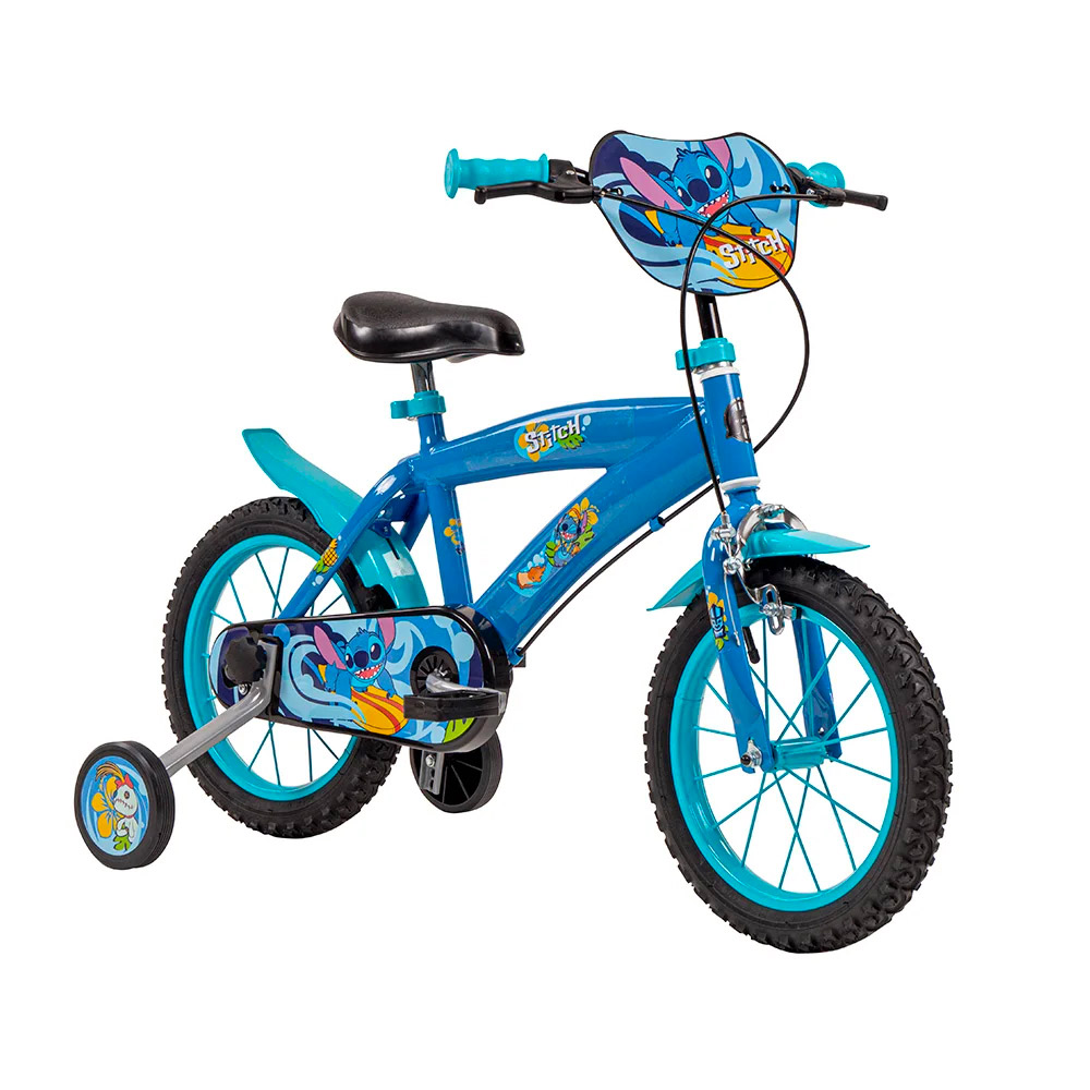 foto del prodotto bicicletta per bambino 14” 2 freni con licenza disney stitch blu