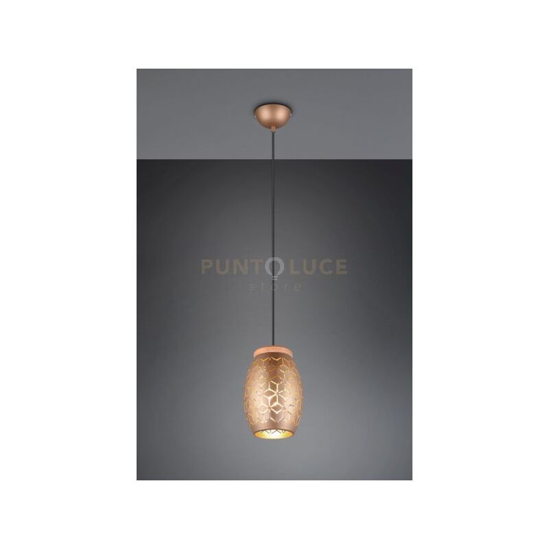 foto del prodotto bidar sospensione metallo caffe taglio laser con inserto in legno d. 15cm 1 luce attacco e27