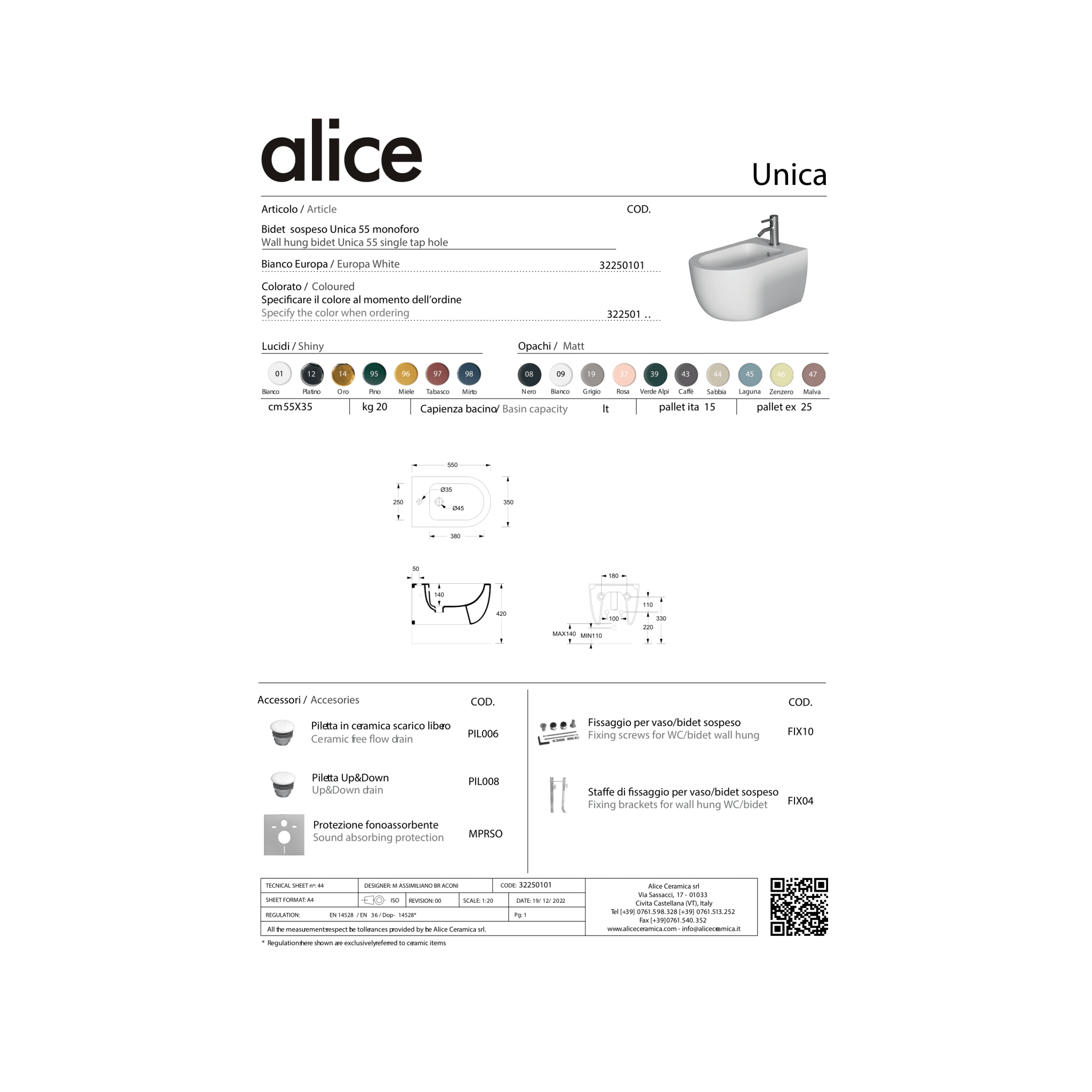 foto del prodotto bidet sospeso alice ceramica bianco opaco quot unica 55 quot 