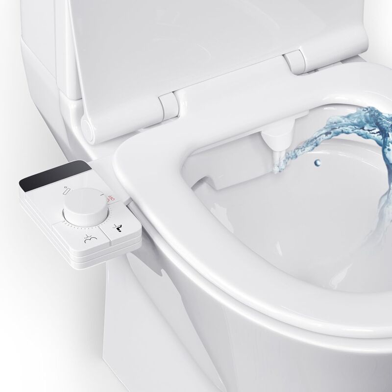 foto del prodotto bidet wc colorato, portatile, spruzzatore per bidet non elettrico con ugelli doppi retrattili autopulenti e manopola di regolazione della pressione