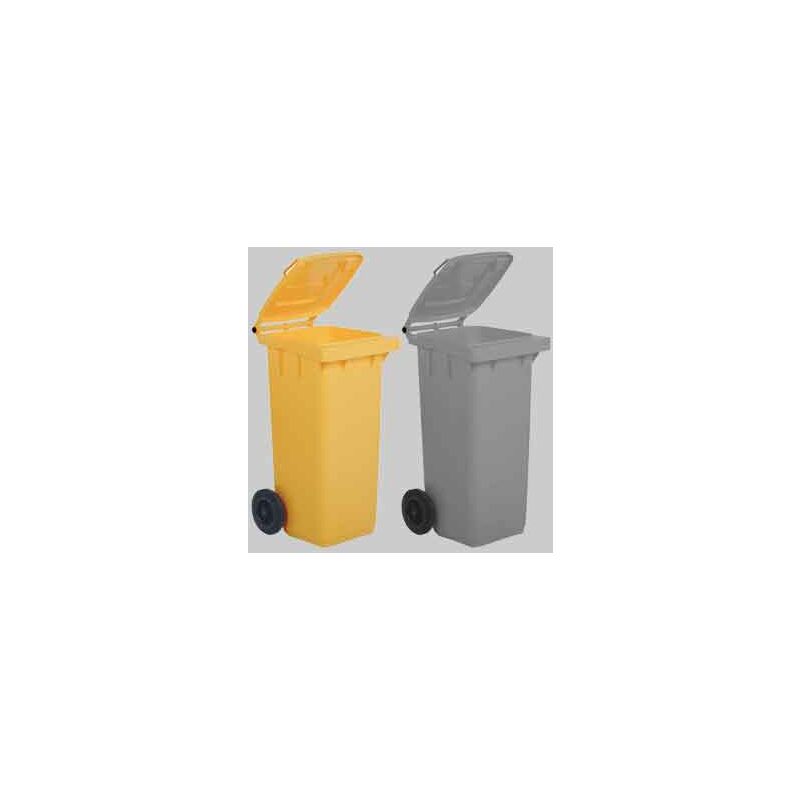 foto del prodotto bidone carrellato giallo pattumiera per raccolta differenziata rifiuti 120 lt con ruote
