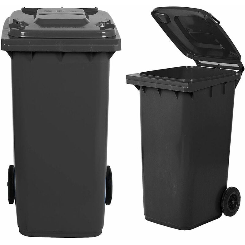 foto del prodotto bidone carrellato grigio pattumiera per raccolta differenziata rifiuti 120 lt con ruote