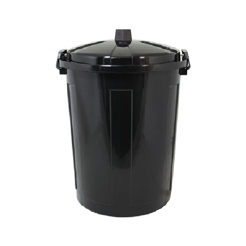 foto del prodotto bidone con coperchio chiuso grande 50 lt antiodori o randagismo nero pattumiera da interno o esterno casa giardino locali commerciali
