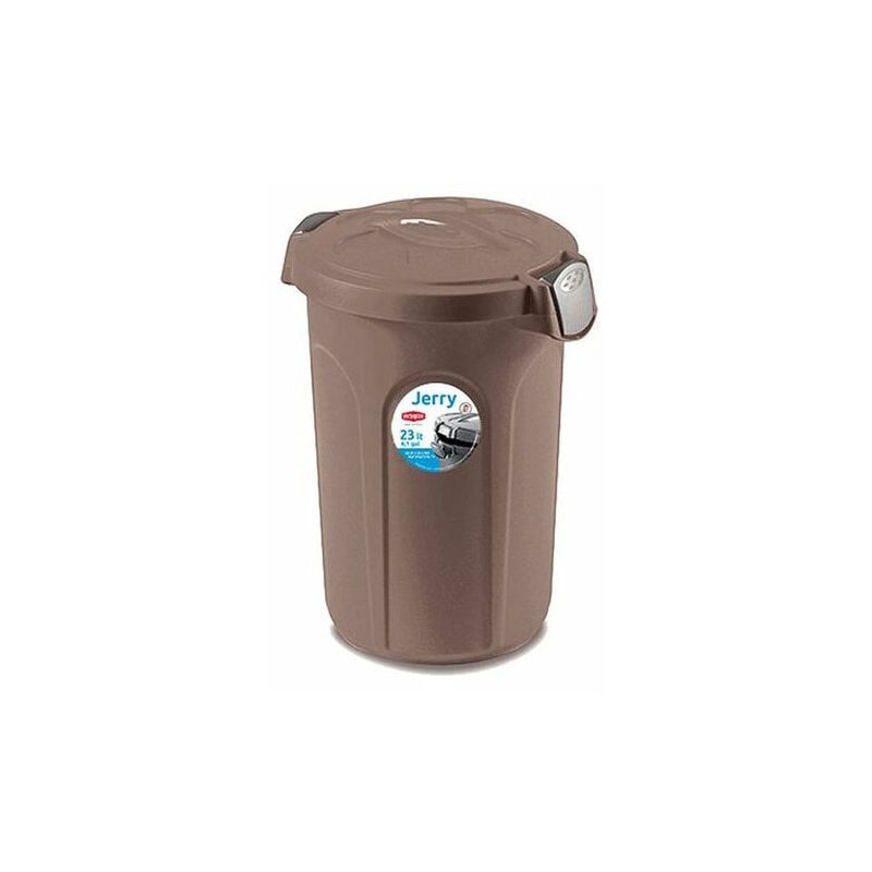 foto del prodotto bidone con coperchio tortora chiusura a clip antirandaggismo 46lt secchio contenitore alimenti animali multiuso resistente