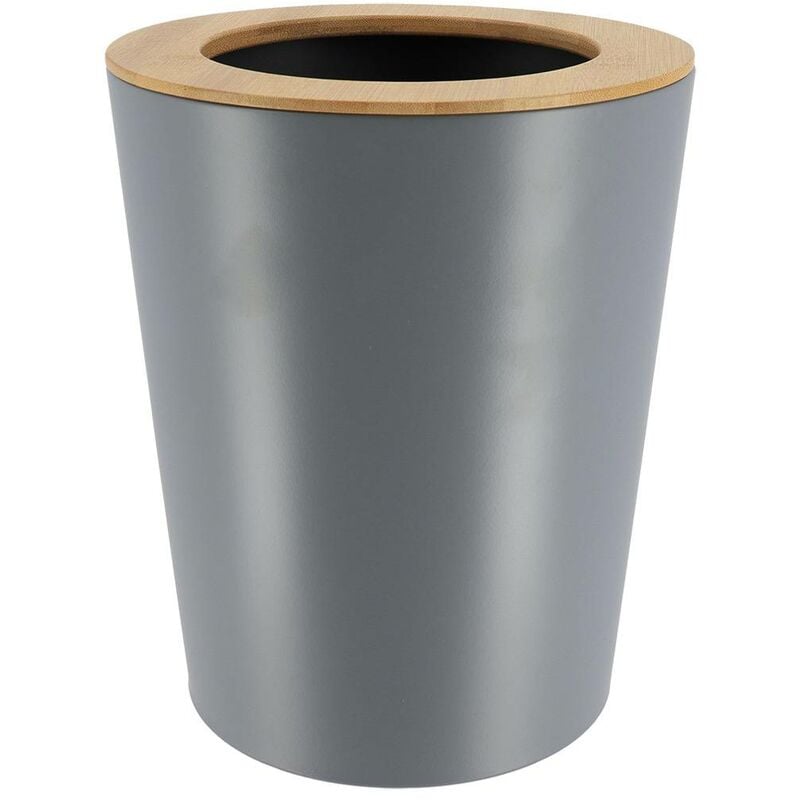 foto del prodotto bidone in metallo svasato con coperchio in bamb 5l grigio bamb tendance