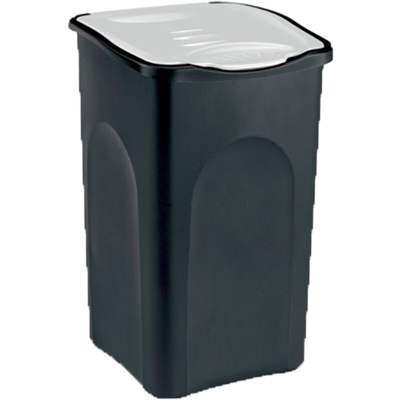 foto del prodotto bidone nero con coperchio bianco h 57 contenitore raccolta differenziata casa locali commerciali 50 litri bar pub ristoranti