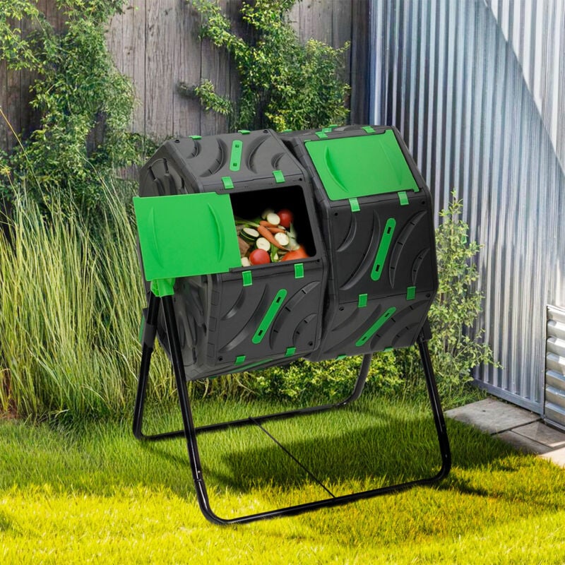 foto del prodotto bidone per compost rotante a doppia vasca da 140 l