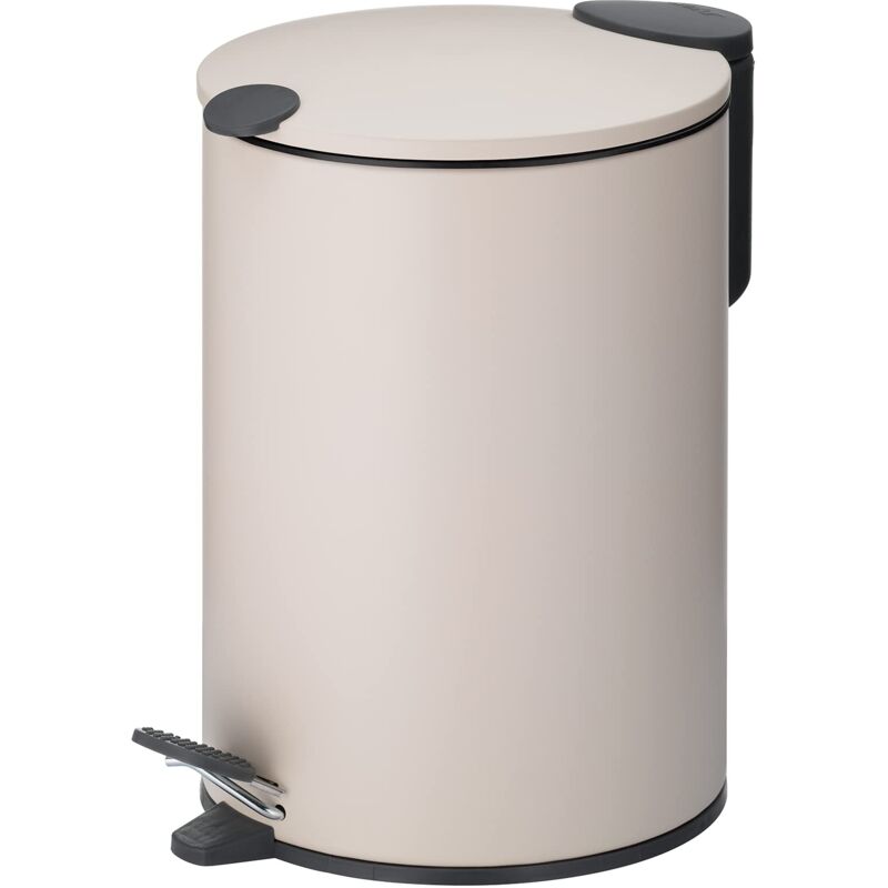 foto del prodotto bidone per cosmetici 3l beige opaco, coperchio con chiusura silenziosa, bidone a pedale per bagno mats, bidone per rifiuti da bagno con contenitore
