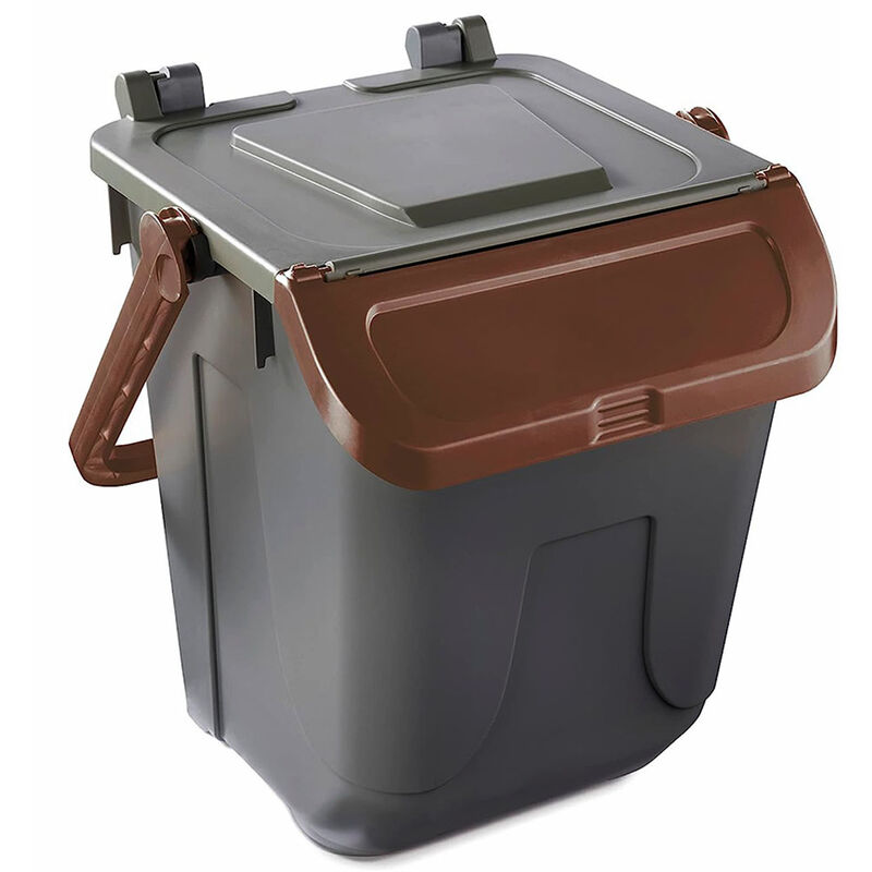 foto del prodotto bidone per raccolta differenziata grigio con sportello basculante marrone 25 lt