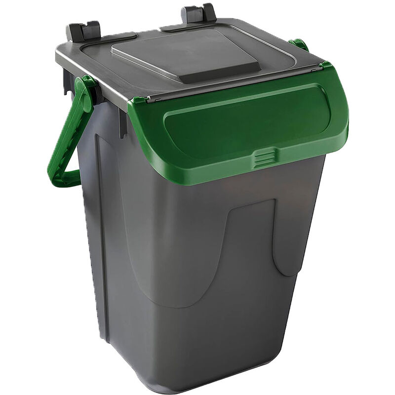 foto del prodotto bidone per raccolta differenziata grigio con sportello basculante verde 35 lt