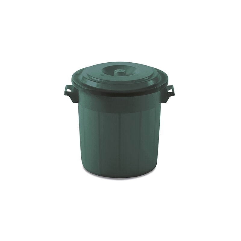 foto del prodotto bidone portarifiuti verde industriale 50 litri con coperchio per alimenti rifiuti pattumiera con manici interno esterno