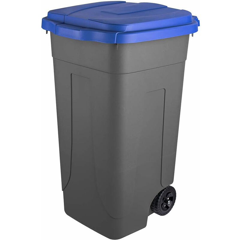 foto del prodotto bidone raccolta differenziata mobil plastic lt. 80 con ruote fondo grigio e coperchio blu