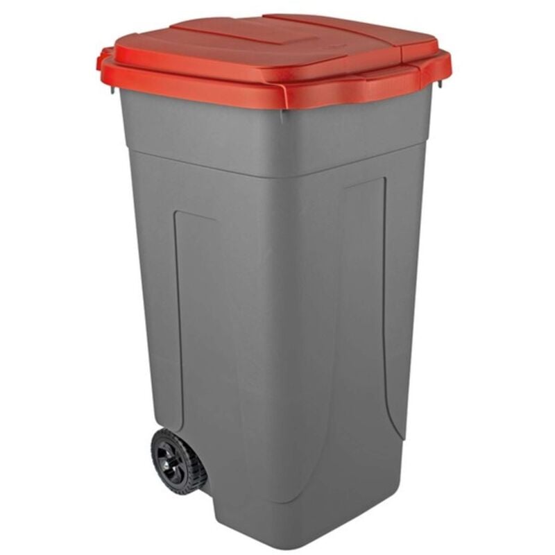 foto del prodotto bidone raccolta differenziata mobil plastic lt. 80 con ruote - fondo grigio e coperchio rosso