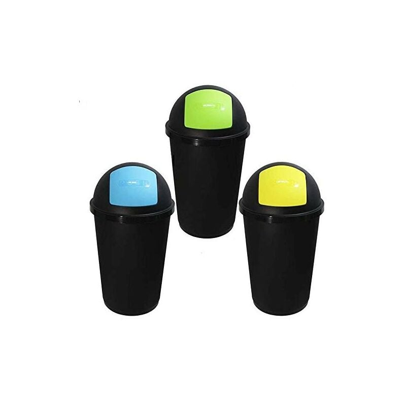 foto del prodotto bidone rifiuti raccolta differenziata basculante pattumiera contenitori set 3pz 60 litri pub bar ristoranti casa giardino