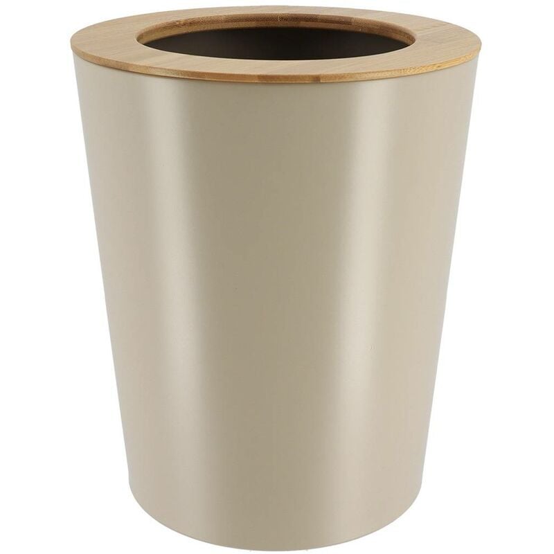 foto del prodotto bidone svasato in metallo con coperchio in bamb 5l taupe bamb tendance