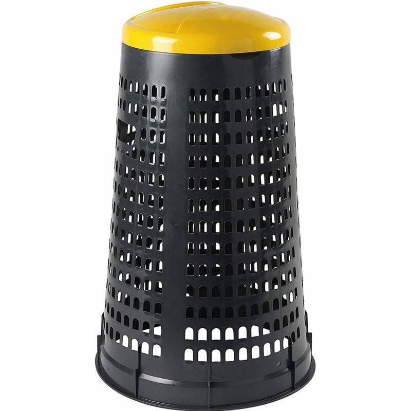 foto del prodotto bidone trespolo diametro 58, altezza 90, litri 100 con coperchio giallo cesto cestino gettacarte da esterno giardino